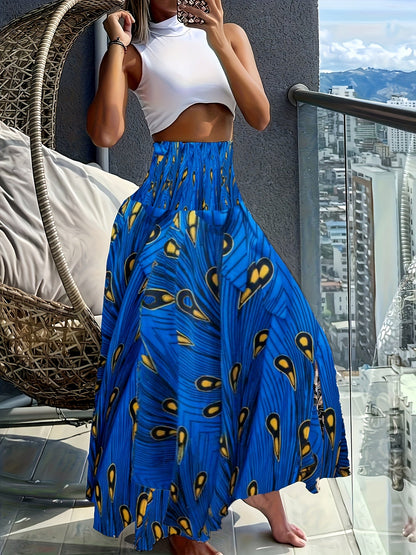 Women's maxi skirt with tropical floral pattern – Elegant summer skirt for leisure and vacation