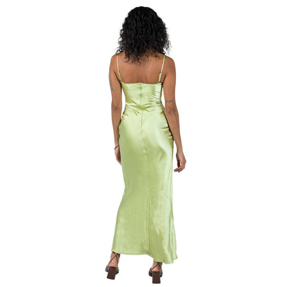 Women's Elegant Maxi Dress with Embroidery – Satin Slip Dress for Festive Occasions and Parties