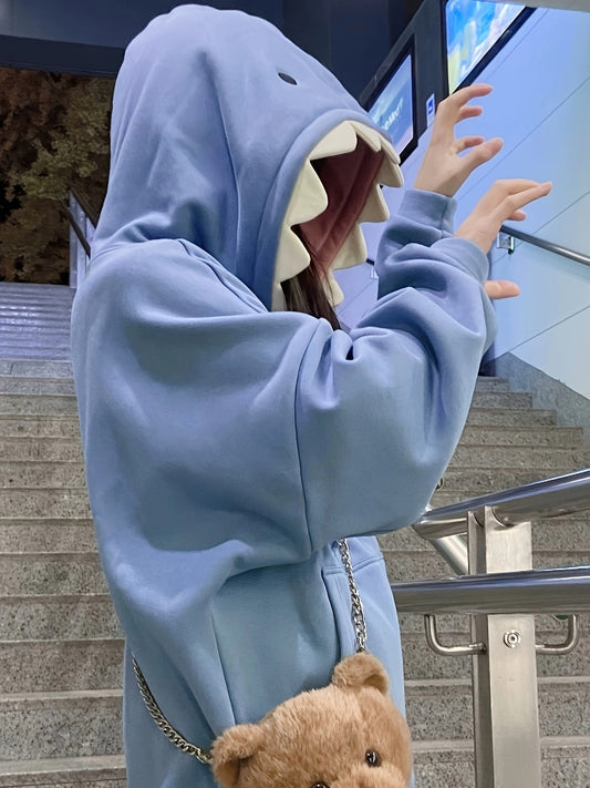 Light blue shark hoodie with hood and kangaroo pocket