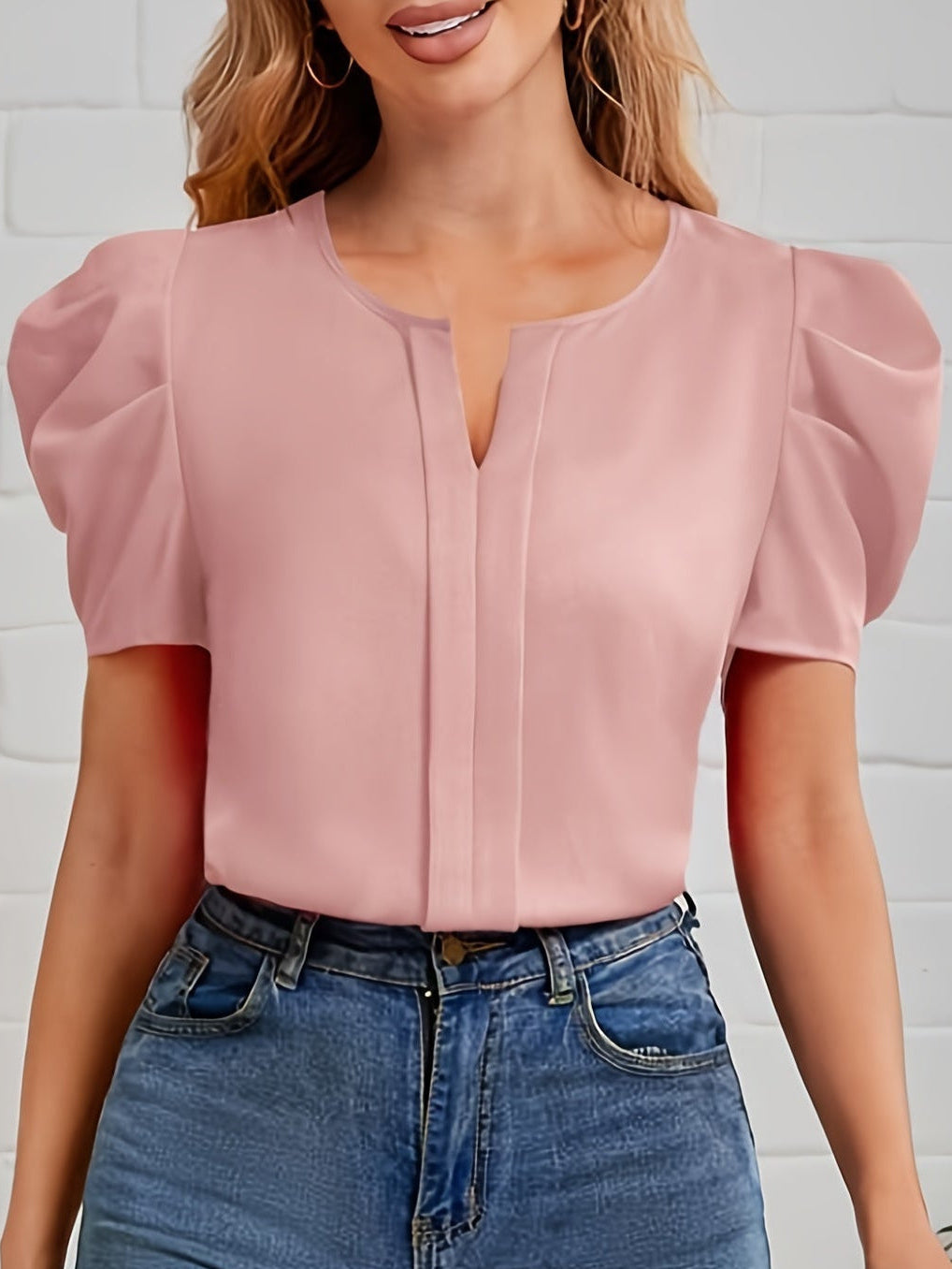 Women's blouse with puff sleeves and modern cut – Elegant office & casual wear