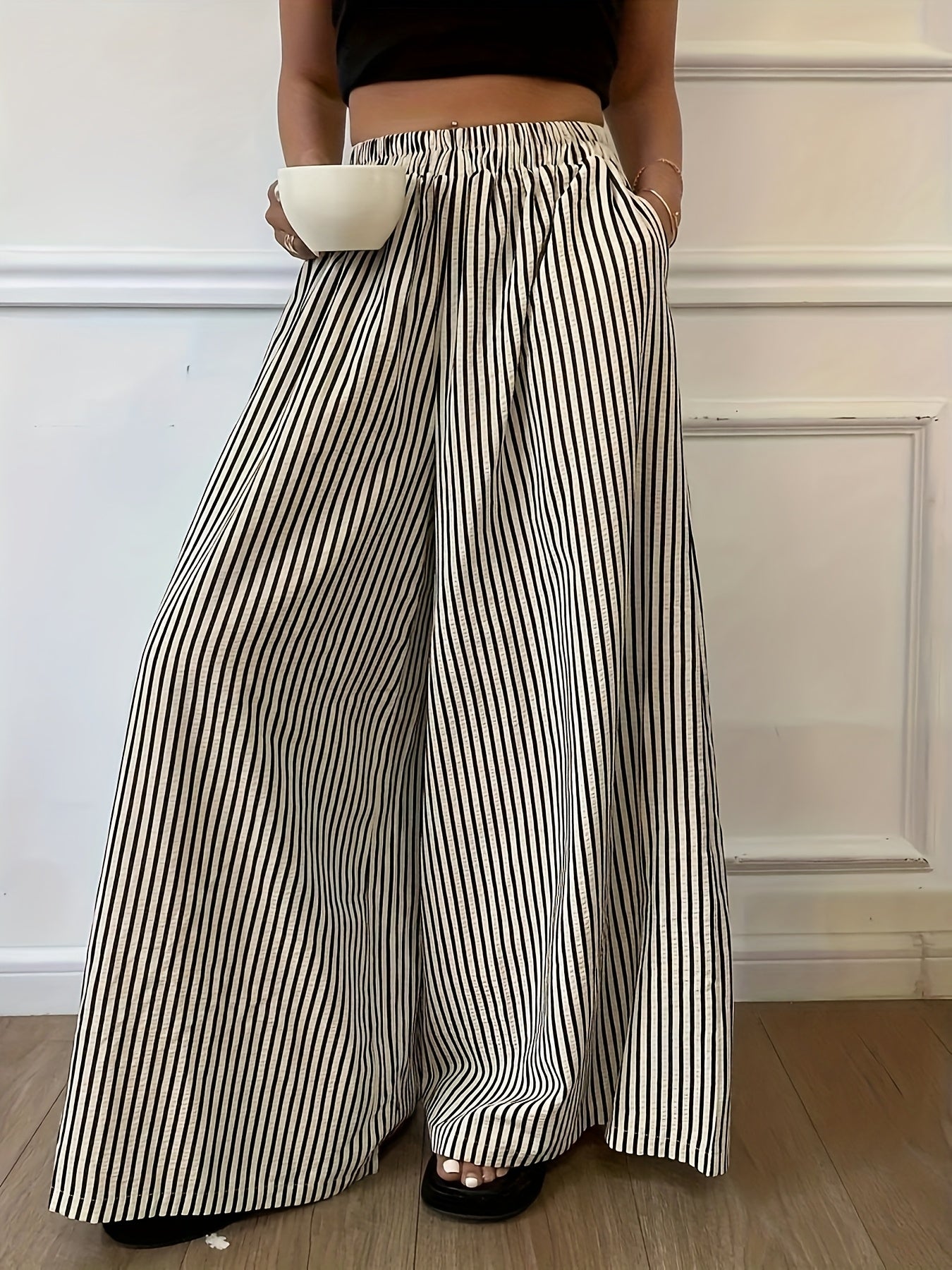 Damen Weite Streifenhose im eleganten Street-Style für Frühling und Sommer