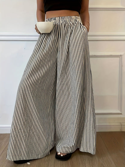 Damen Weite Streifenhose im eleganten Street-Style für Frühling und Sommer