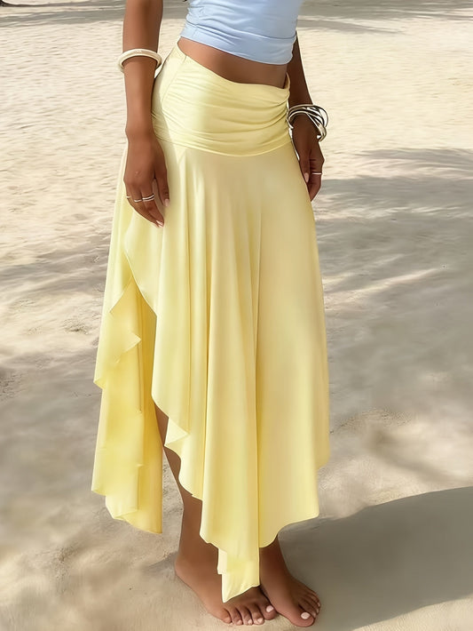 Women's Handkerchief-Hem Maxi Beach Skirt – Elegant Vacation Skirt with Ruffles for Beach & Resort