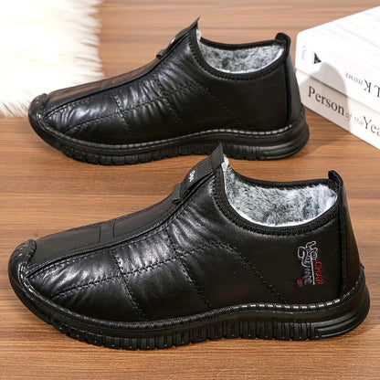 Men's lined black quilted winter slip-on shoes