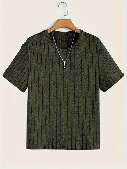 Men's T-Shirt with Vertical Texture Pattern – Modern Short-Sleeve Shirt for Everyday and Leisure