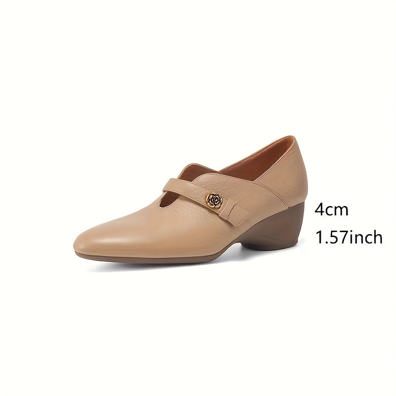Damen Vintage Mary Jane Schuhe mit Blockabsatz und Blumendetail – Elegante Alltagsschuhe