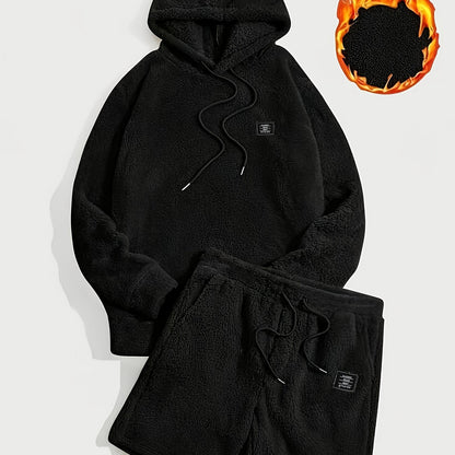 Unisex Teddyfleece Hoodie & Shorts Set Plüsch Hausanzug