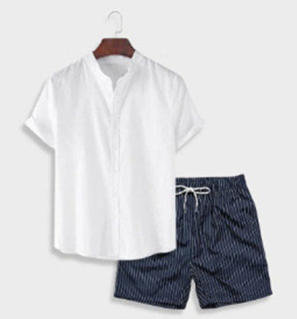 Men's Summer Casual Two-Piece with Abstract Print – Fashionable Short-Sleeve Shirt & Shorts Set for Vacation and Everyday Wear