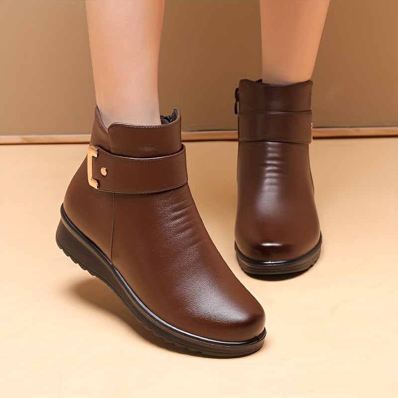 Damen Stiefeletten warm gefüttert Winter Boots mit Riemen und Schnalle