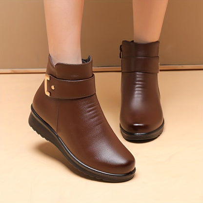 Damen Stiefeletten warm gefüttert Winter Boots mit Riemen und Schnalle