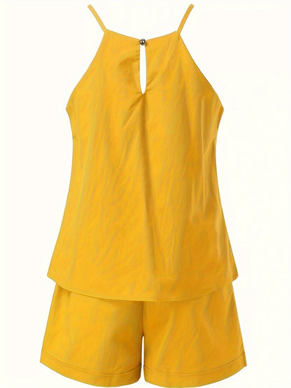 Women's Elegant Two-Piece Shorts Set – Sleeveless Top with Belt for Spring and Summer