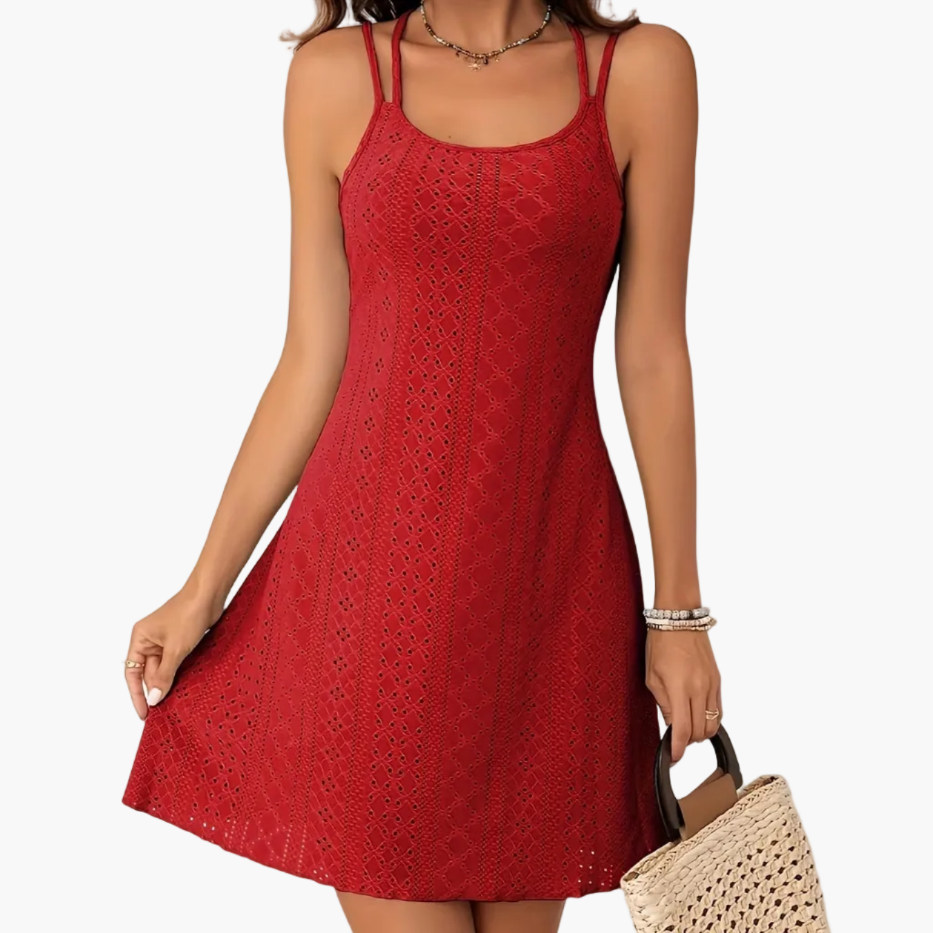 Women's Summer A-Line Mini Dress with Double Straps – Elegant Casual Look