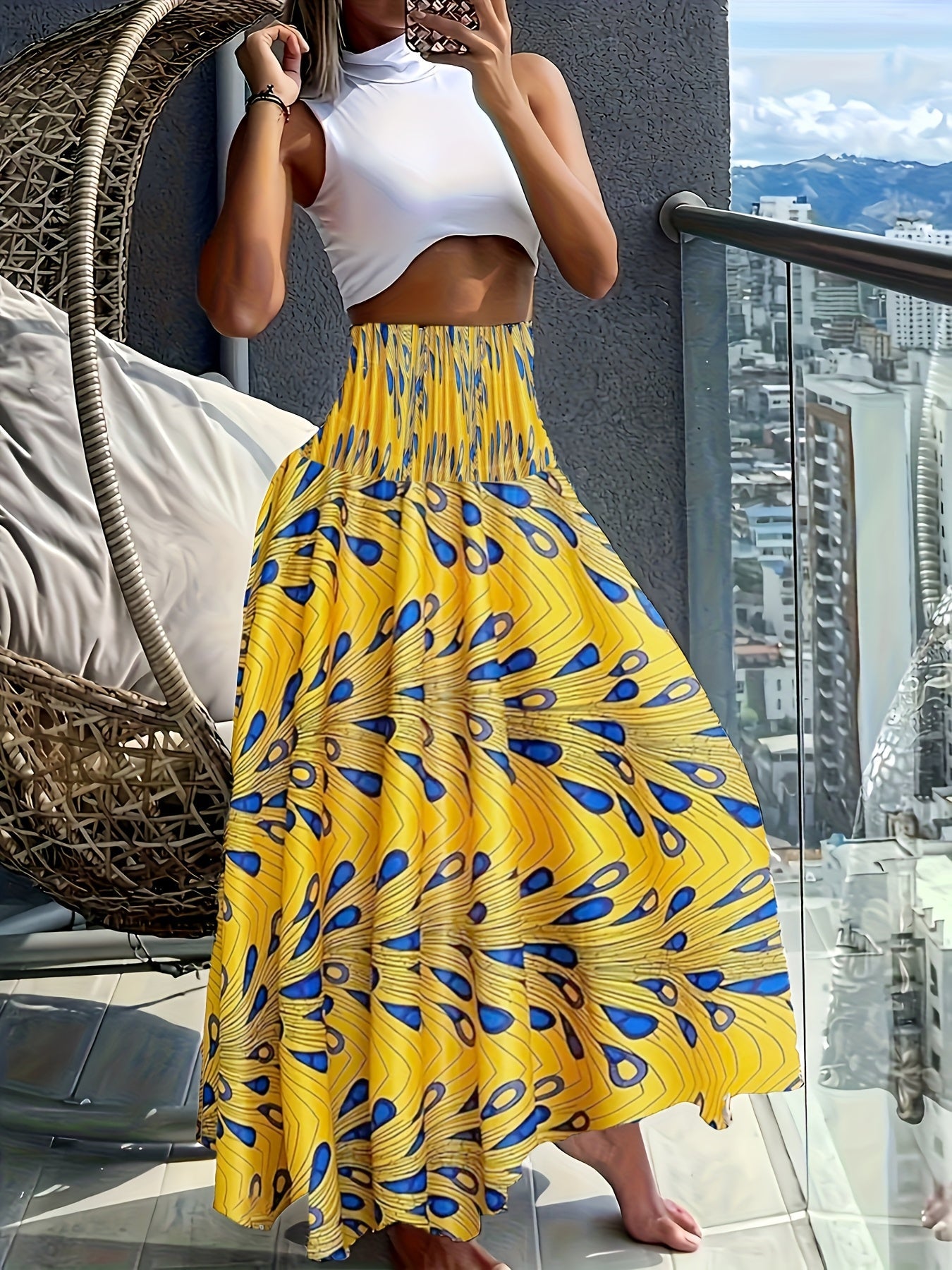 Women's maxi skirt with tropical floral pattern – Elegant summer skirt for leisure and vacation