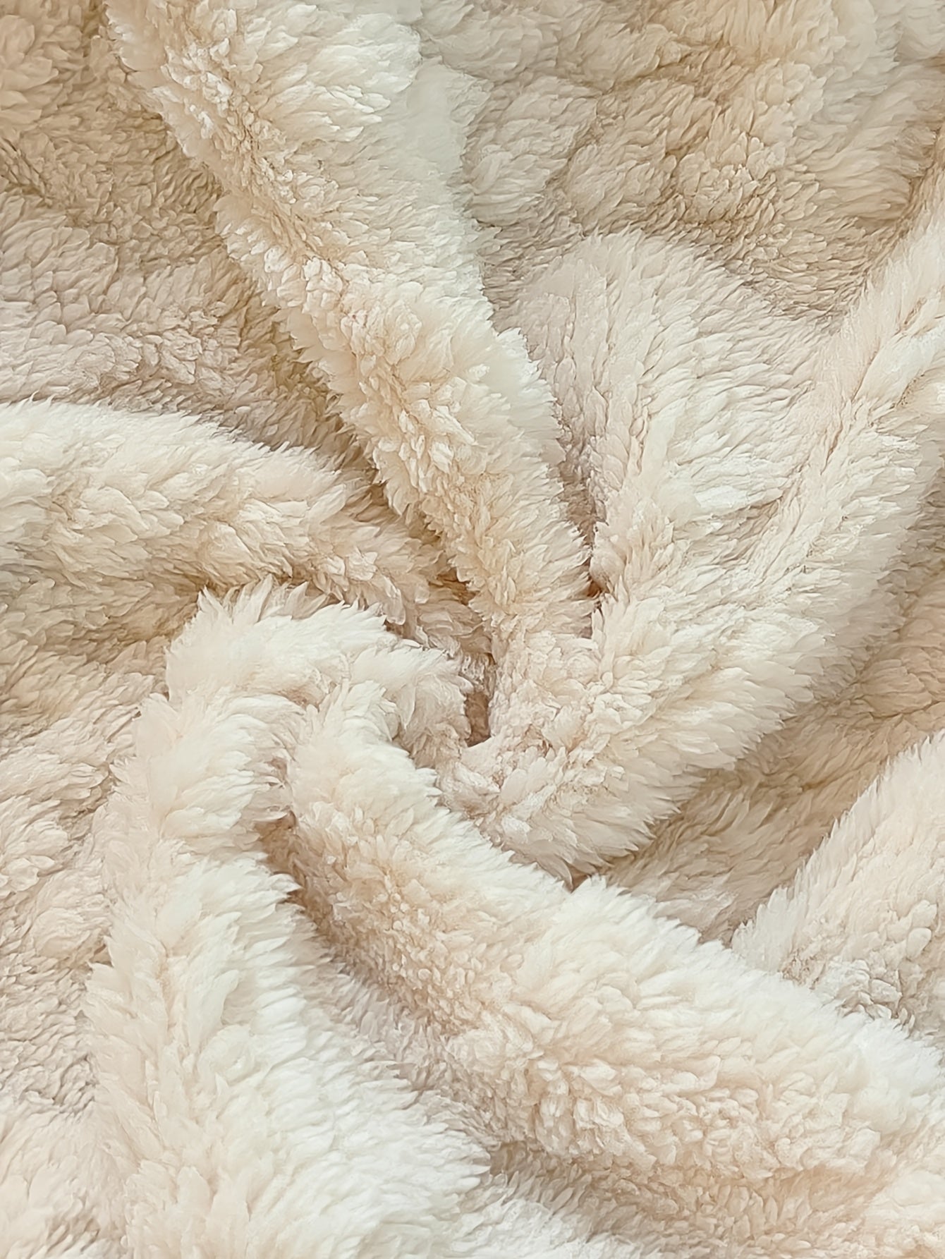 Women's long cream hooded vest with teddy-fur look and buttons