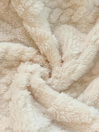 Women's long cream hooded vest with teddy-fur look and buttons
