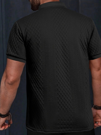 Herren Sommer Set – Strukturierte Freizeit Zweiteiler mit Knopfleiste, Kurzarm und Stehkragen