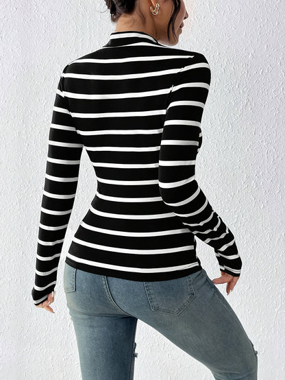 Damen Langarmshirt gestreift Stehkragen