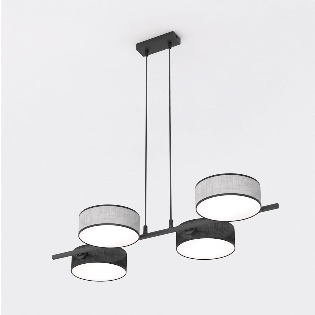 Hanglamp gepoedercoat staal Japandi zwart en grijs, 4 lichtpunten, hoogte verstelbaar – 80 x 46 cm, eettafel