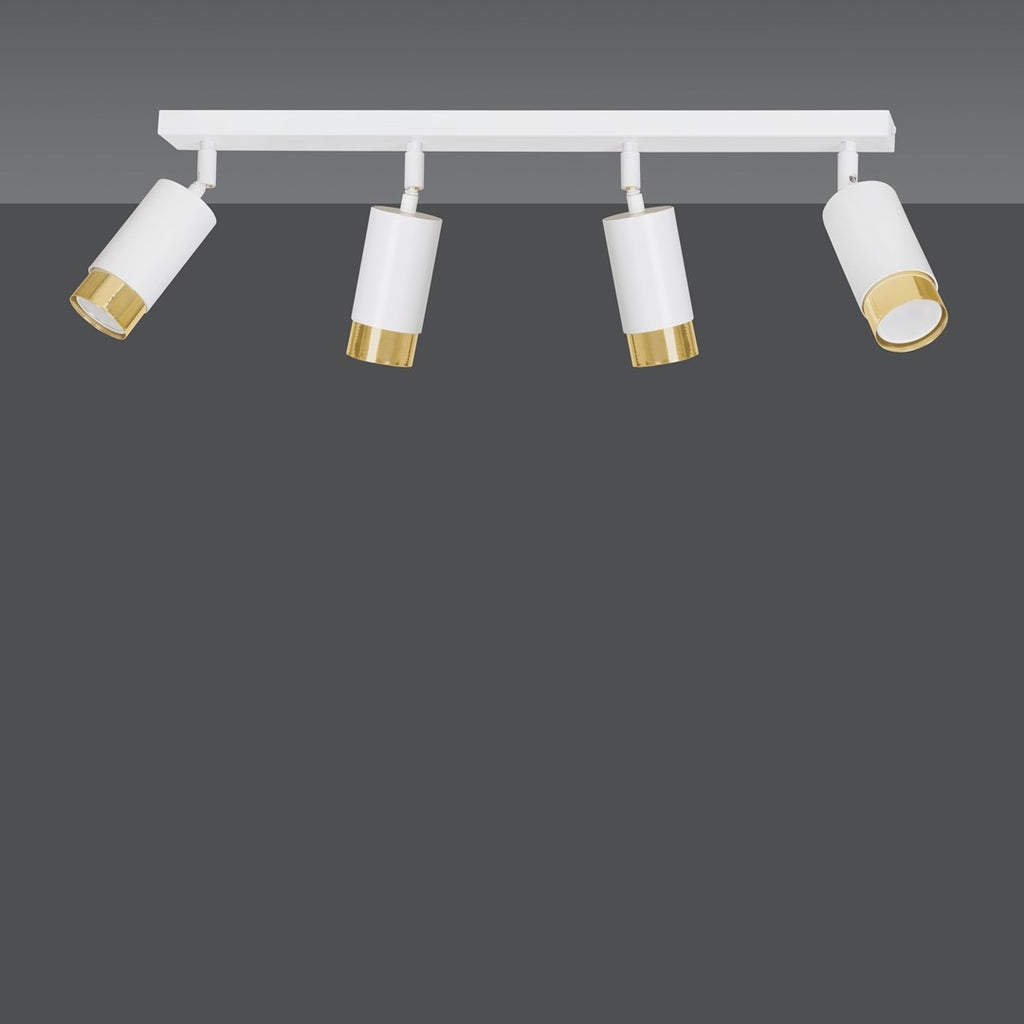 Plafondlamp spots gepoedercoat staal Hiro, wit en goud, 4 lichtpunten, 60 cm breed