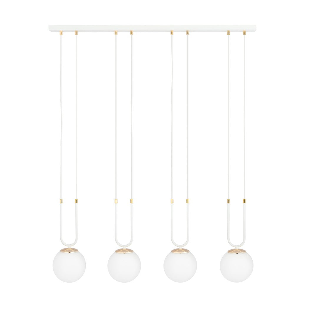 Hanglamp gepoedercoat staal en glas Glam 4 lichts, wit met opaalglas – 92 x 115 cm, eettafel
