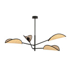 Plafondlamp rotan en gepoedercoat staal Vene, zwart met naturel kappen, 4 lichtpunten, 102 x 51 cm, woonkamer en slaapkamer
