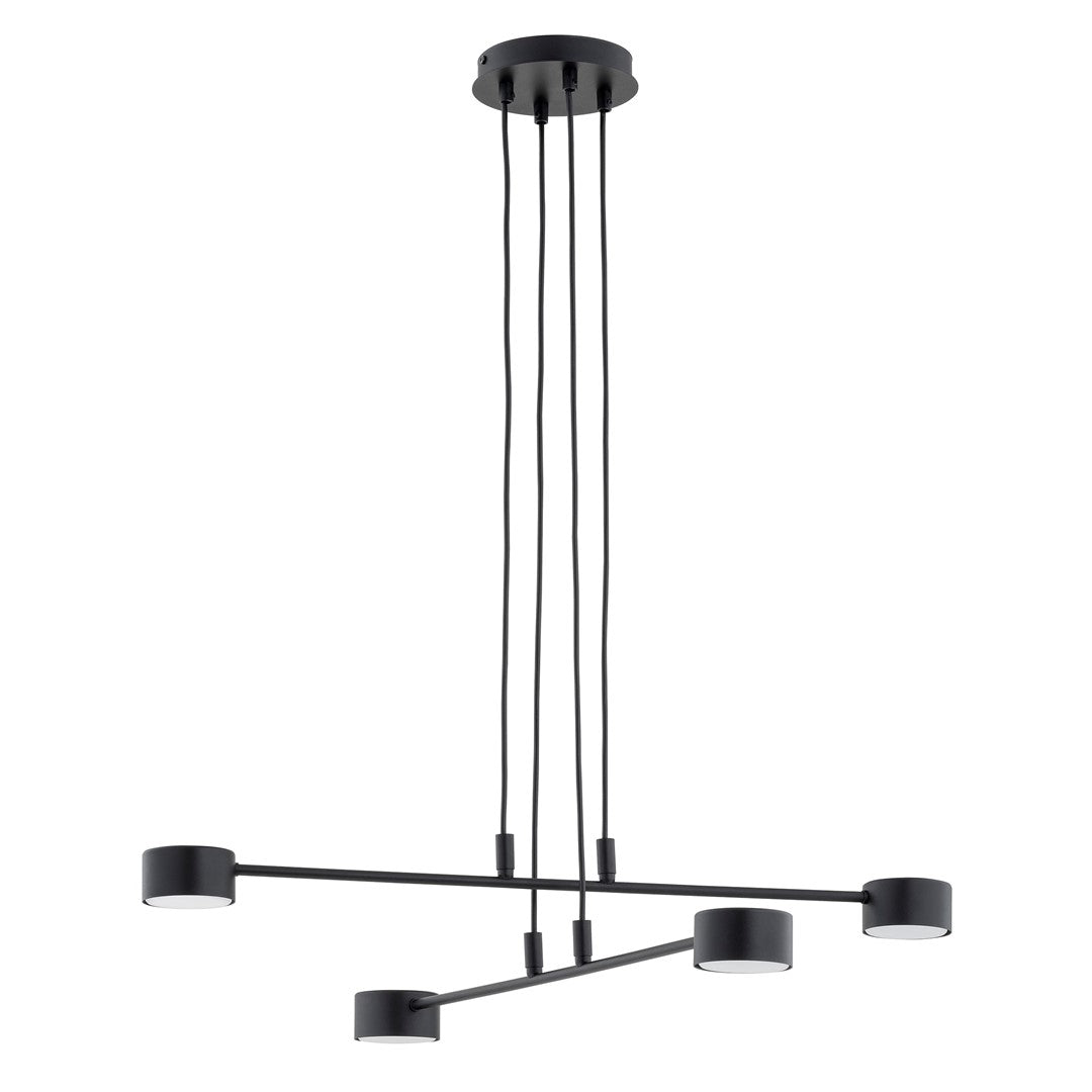 Hanglamp gepoedercoat staal Scandinavisch zwart, 4 lichtpunten, breedte 70 cm, voor eettafel of woonkamer