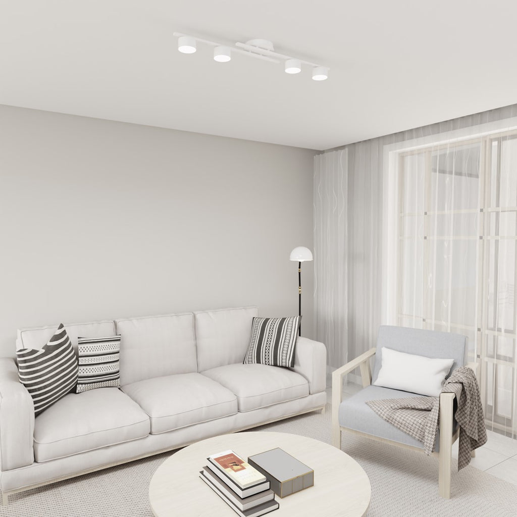 Plafondlamp gepoedercoat staal minimalistisch Fragment wit, 4 lichtpunten voor woonkamer, eetkamer en kantoor