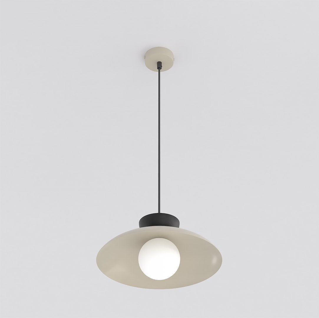 Hanglamp Mulan gepoedercoat staal en glas, Scandinavisch, beige met zwart, Ø 30 cm, boven eettafel of kookeiland