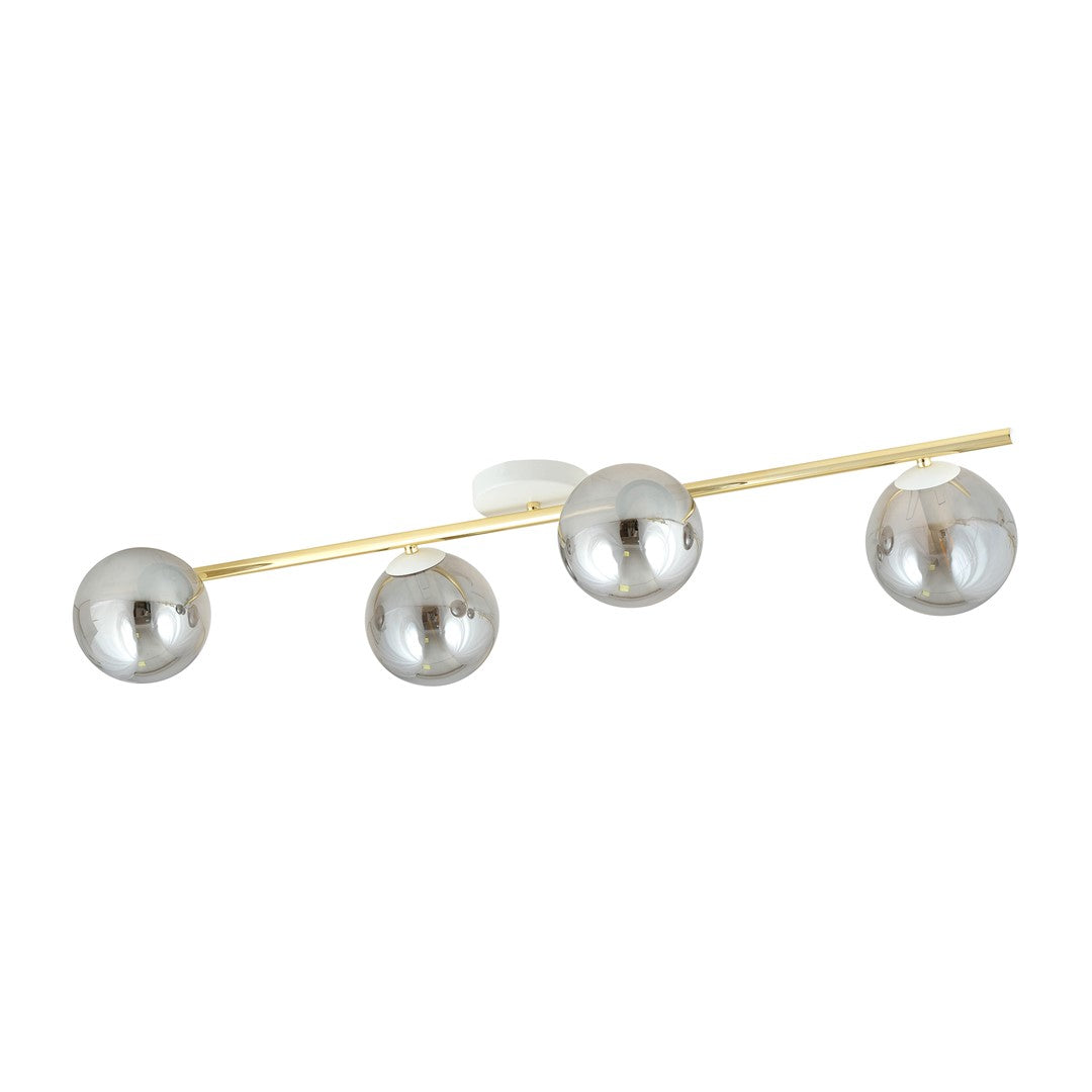 Plafondlamp staal en glas Splendi, goud met wit en grafiet, 4 fittingen E14 – 100 cm breed