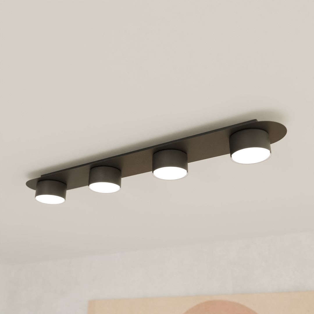 Plafondlamp gepoedercoat staal Diaz modern zwart, 70 cm breed, 4 fittingen, voor woonkamer of slaapkamer