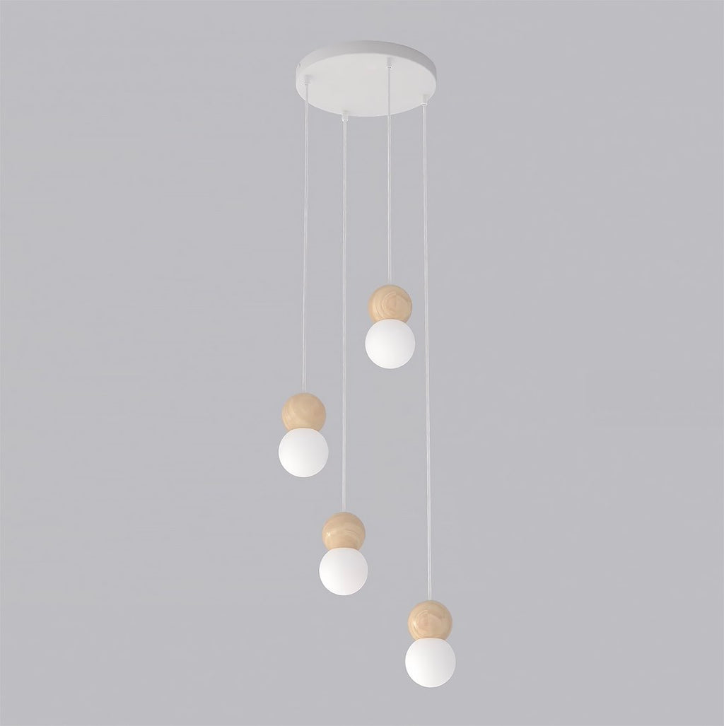 Hanglamp gepoedercoat staal en hout, Scandinavisch Loop, wit, 4 fittingen G9, kap Ø 10 cm, voor eettafel of keukeneiland