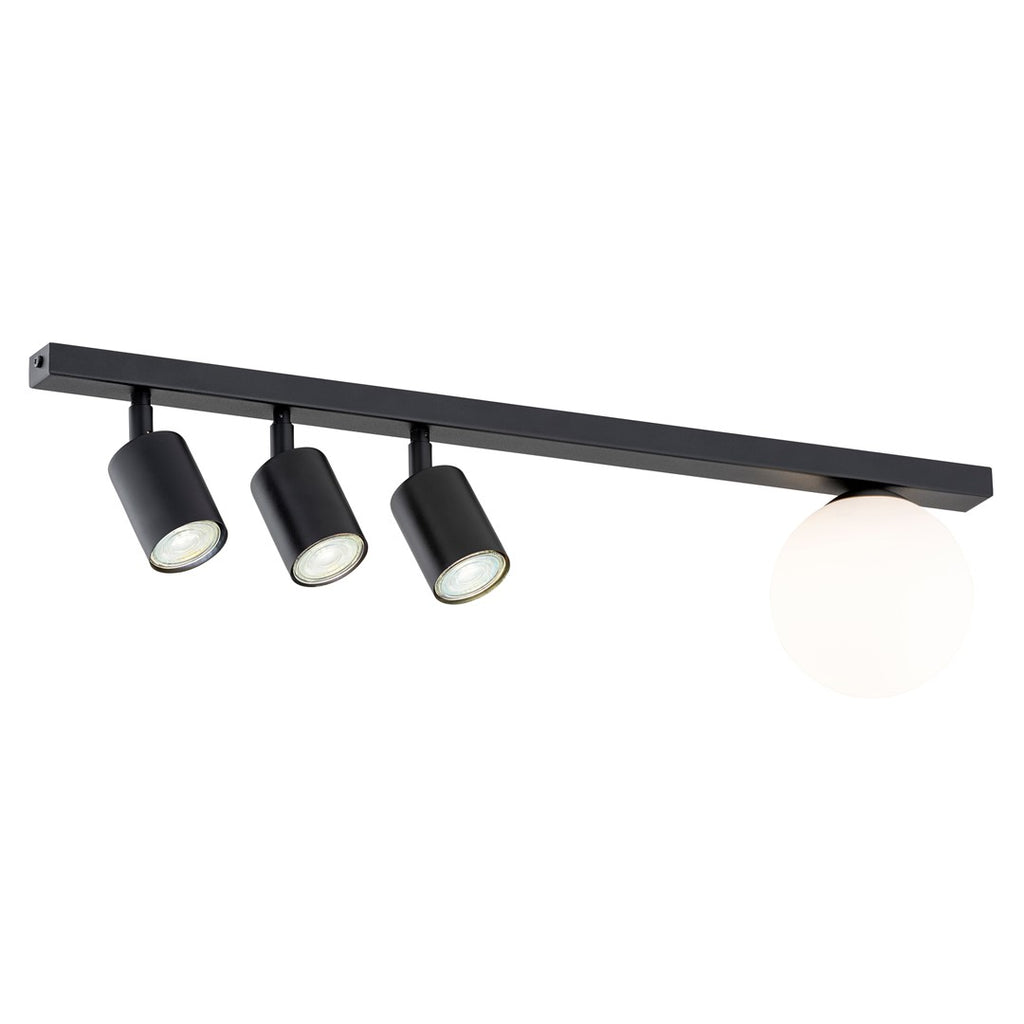 Plafondlamp Baster gepoedercoat staal en glas, modern, zwart met witte glazen kap, 70 cm, 4 lichtpunten