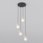 Hanglamp gepoedercoat staal en hout Scandinavisch Loop zwart, 4 fittingen, witte kap Ø 10 cm