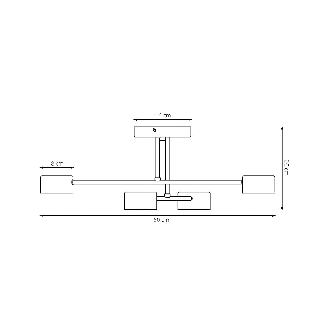 Plafondlamp gepoedercoat staal Halo 4 Scandinavisch zwart, met 4 lichtpunten – 60 x 20 cm