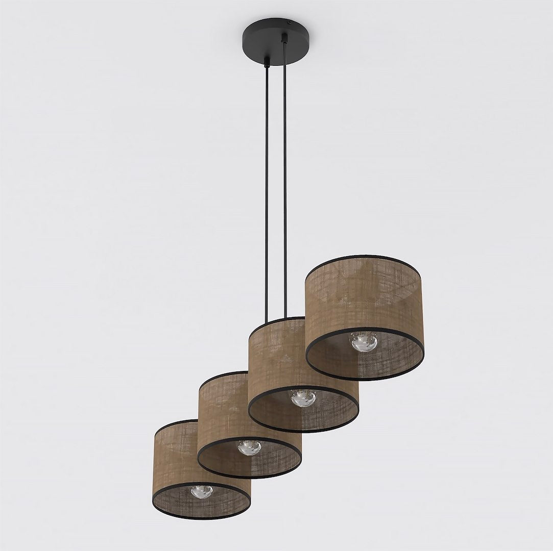 Hanglamp gepoedercoat staal met stoffen kap bruin, 4 fittingen, minimalistisch, 96 x 20 cm, voor eettafel en kookeiland
