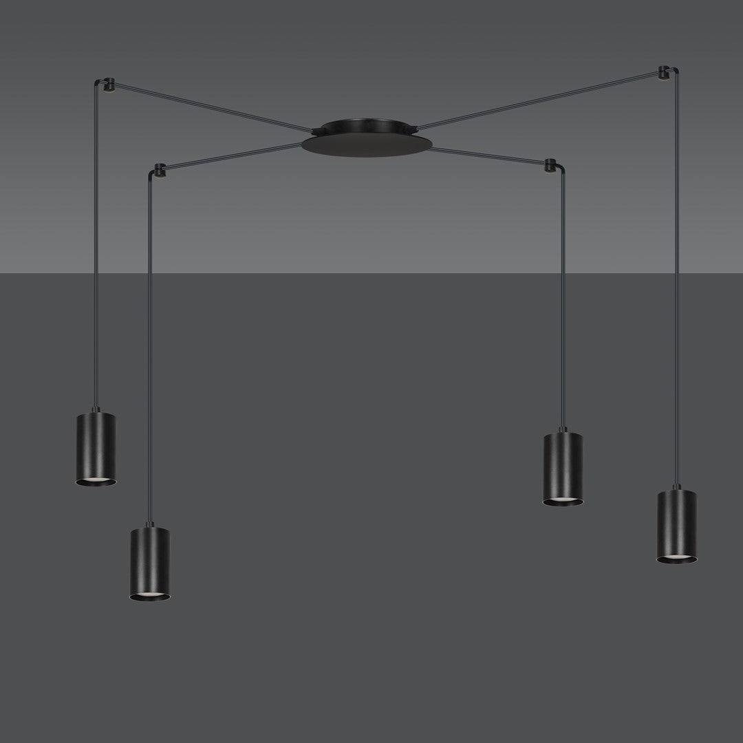 Hanglamp staal modern Traker zwart, 4 lichts, verstelbare hoogte, met 4 fittingen