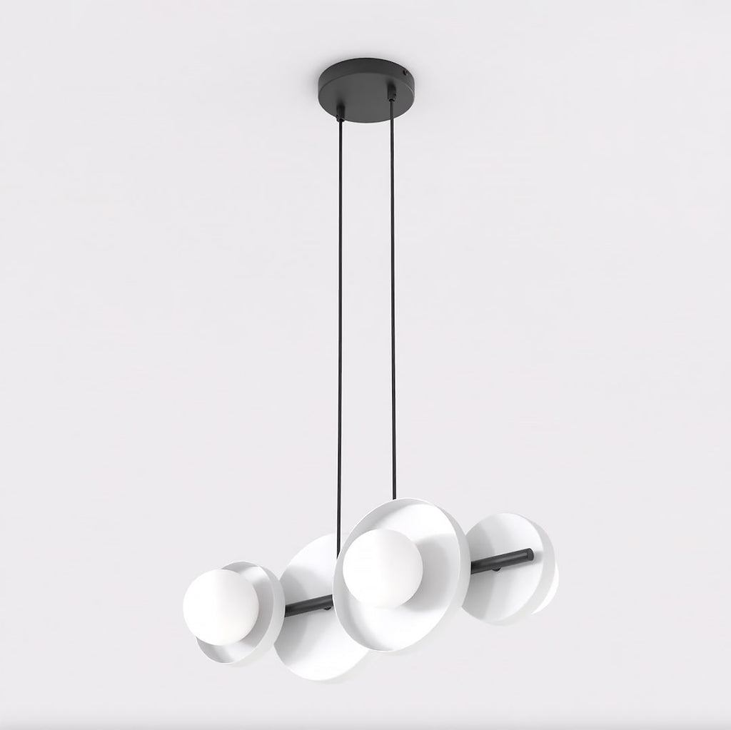 Hanglamp gepoedercoat staal minimalistisch Model 4 zwart wit, 53 x 23 x 120 cm, 4 x G9, boven eettafel