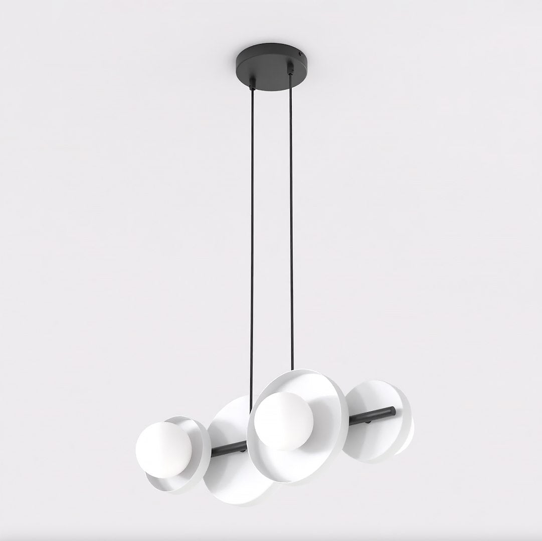Hanglamp gepoedercoat staal minimalistisch Model 4 zwart wit, 53 x 23 x 120 cm, 4 x G9, boven eettafel