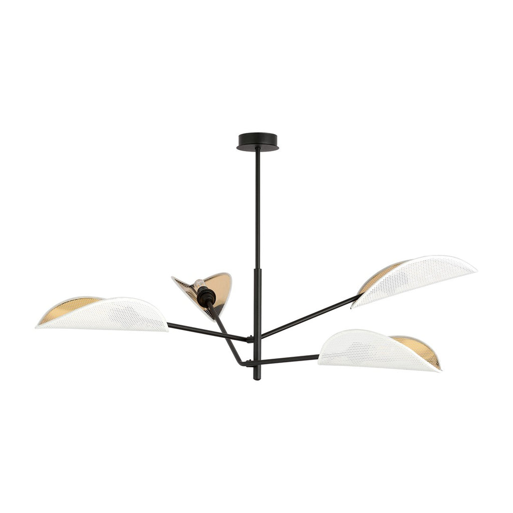 Plafondlamp gepoedercoat staal, modern, Vene zwart met wit en gouden kappen, 4 lichts, 102 x 51 cm, woonkamer en slaapkamer