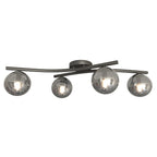 Plafondlamp gepoedercoat staal en glas Opus, zwart met grafiet glazen kappen, 4 lichts, 60 cm breed, woonkamer en slaapkamer