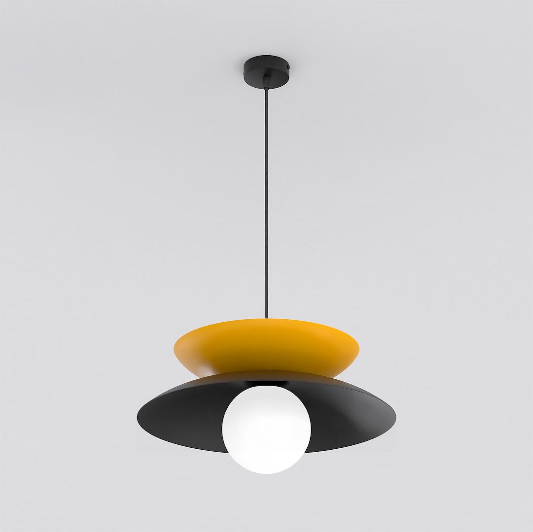 Hanglamp gepoedercoat staal en glas Nagoya Scandinavisch, zwart met oranje, Ø 41 cm, eettafel en slaapkamer