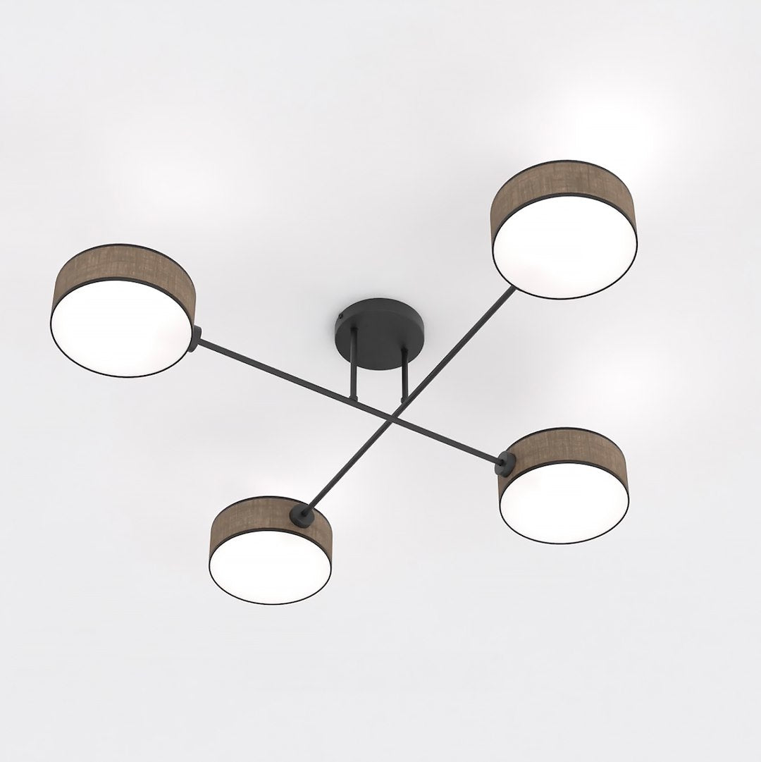 Plafondlamp gepoedercoat staal Japandi Maga 4, bruin zwart, 96 x 96 cm, 4 lichtpunten, woonkamer en eetkamer