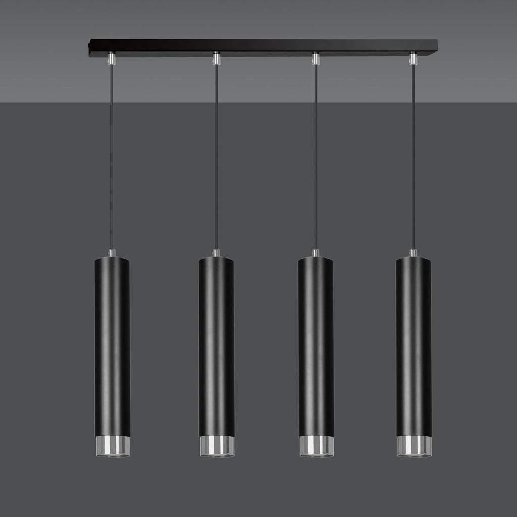 Hanglamp 4-lichts gepoedercoat staal Kibo, zwart met chroom, 60 cm breed, hoogte verstelbaar, eettafel en keuken