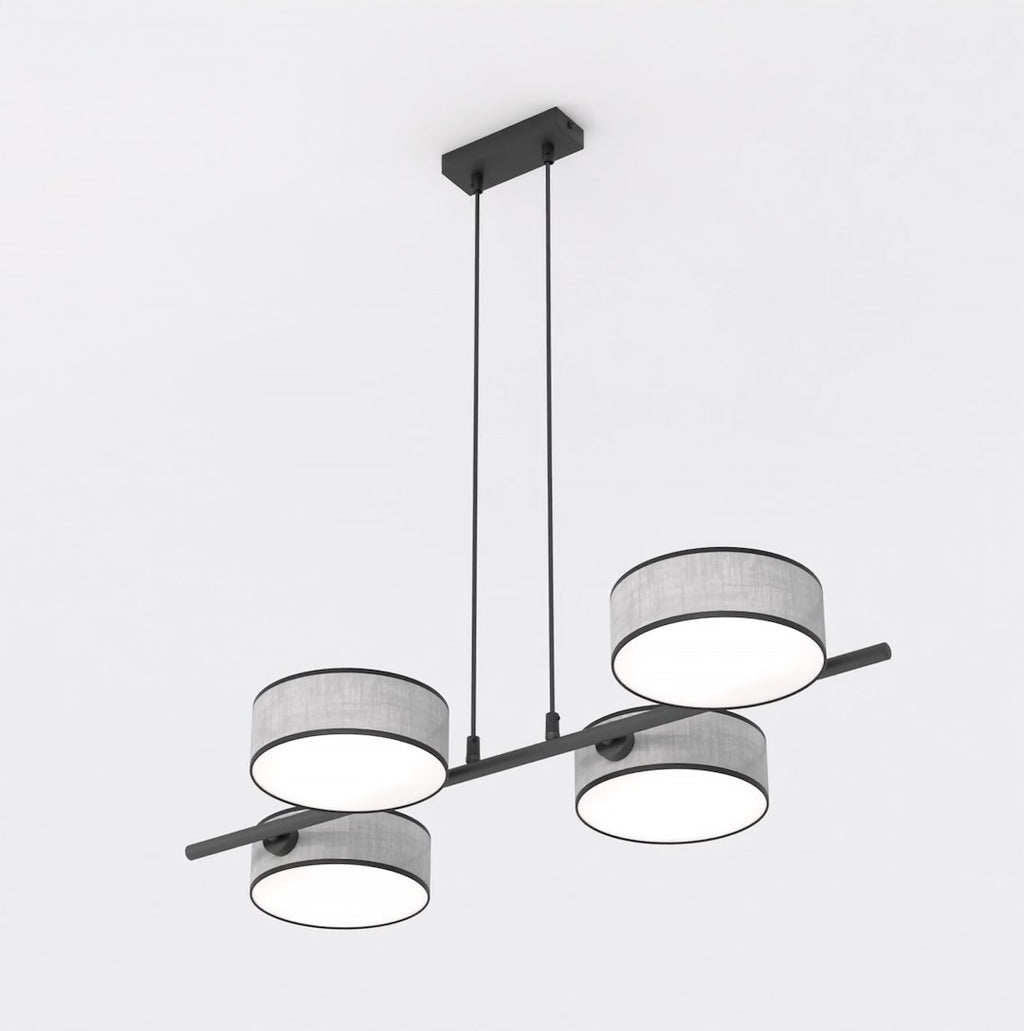Hanglamp gepoedercoat staal Drumz 4 Japandi grijs, 4 kappen Ø 20 cm, boven eettafel of keukeneiland