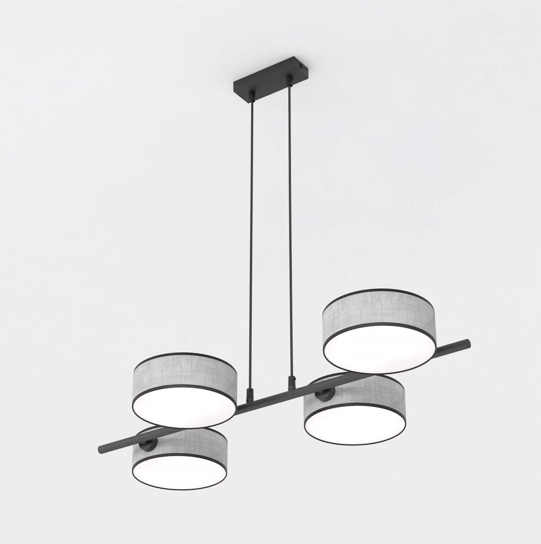 Hanglamp gepoedercoat staal Drumz 4 Japandi grijs, 4 kappen Ø 20 cm, boven eettafel of keukeneiland