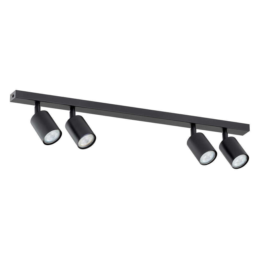 Plafondlamp staal minimalistisch Flash zwart 70 x 14 cm, 4 spots met GU10-fitting voor woonkamer, hal of kantoor