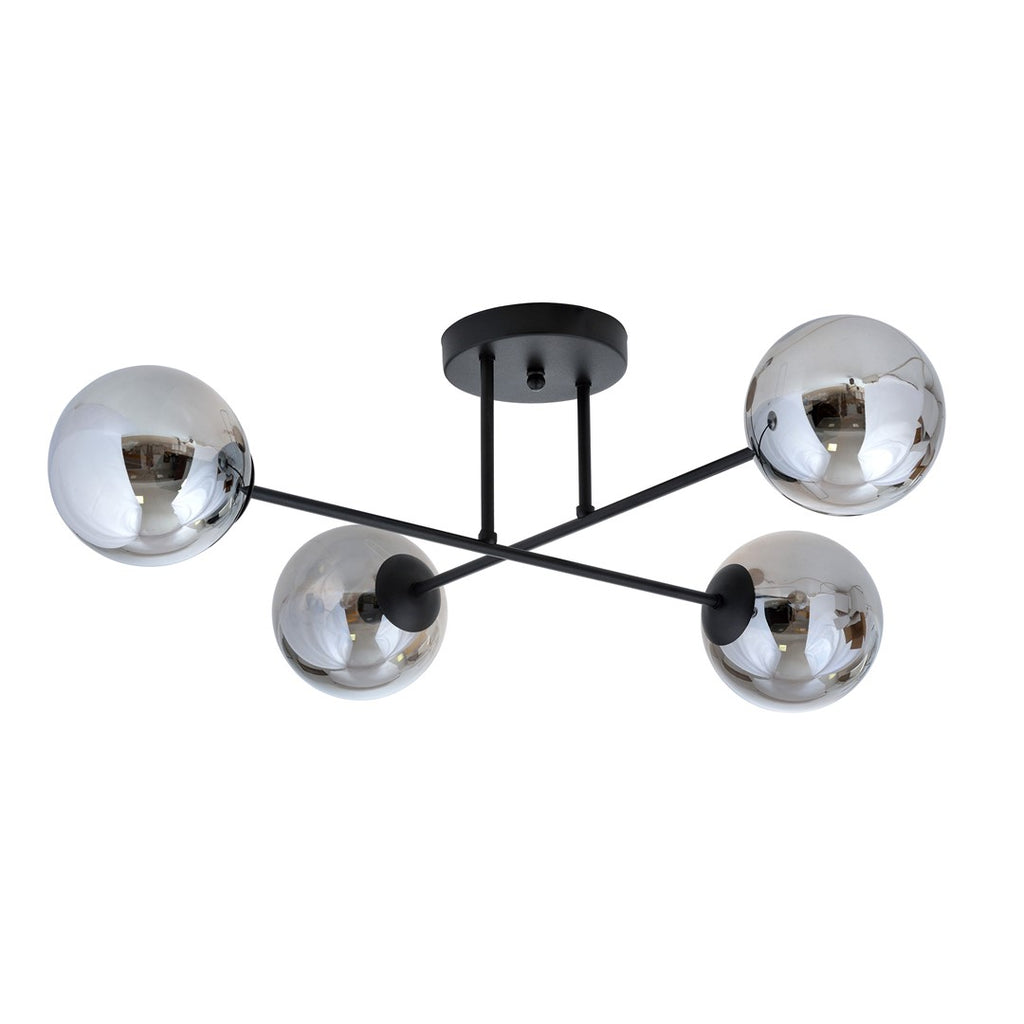 Plafondlamp gepoedercoat staal en glas Roma, zwart met grafiet kappen, 4 lichtpunten E14, 55 x 26 cm