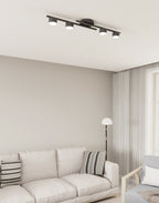 Plafondlamp staal minimalistisch Fragment zwart, 4 fittingen, voor woonkamer, eetkamer en kantoor