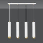 Hanglamp 4 lichts gepoedercoat staal Kibo modern wit met goud, 60 cm breed, voor woonkamer, keuken of werkplek