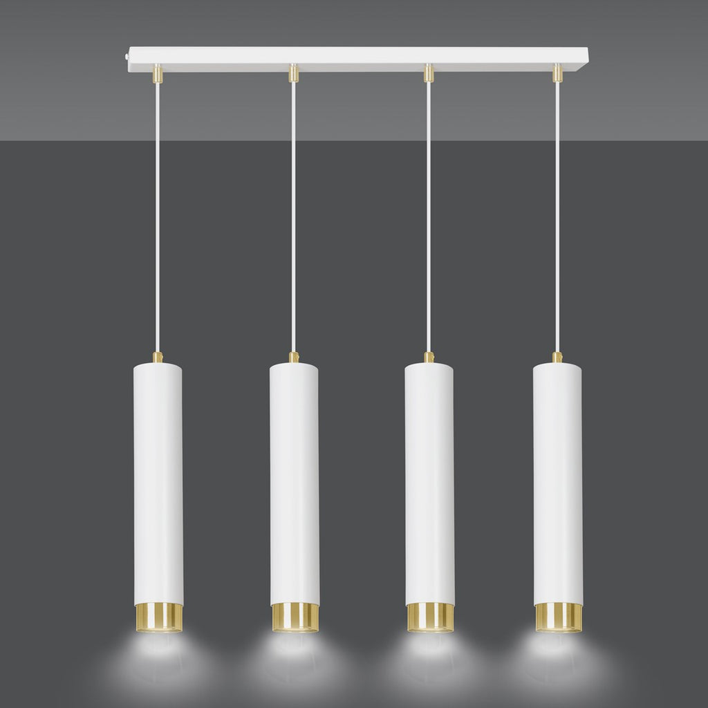 Hanglamp 4 lichts gepoedercoat staal Kibo modern wit met goud, 60 cm breed, voor woonkamer, keuken of werkplek